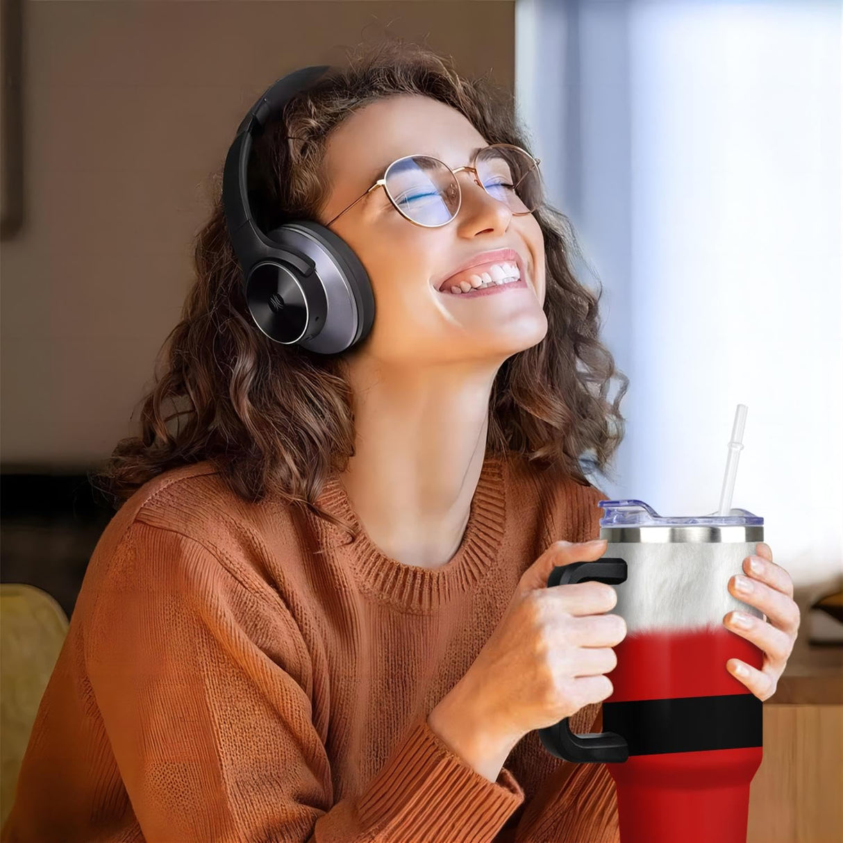 Aokoyi Christmas Gifts 40 Oz Tumbler with Handle and Straw, Red Xmas Santa Claus Clothes Stainless Steel Insulated Cup Water Bottle, Holiday Gifts for Women Men (1PC)