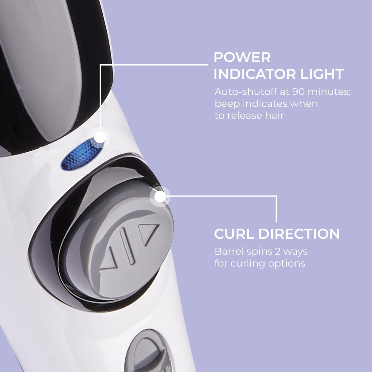 KISS Instawave Deluxe Automatic Rotating Curling Iron, Patented Automotic Spinner, 2-Way Rotation, 1” Ceramic Ionic Wand, Dual Heat Settings, 420° Max Temperature, Black & White