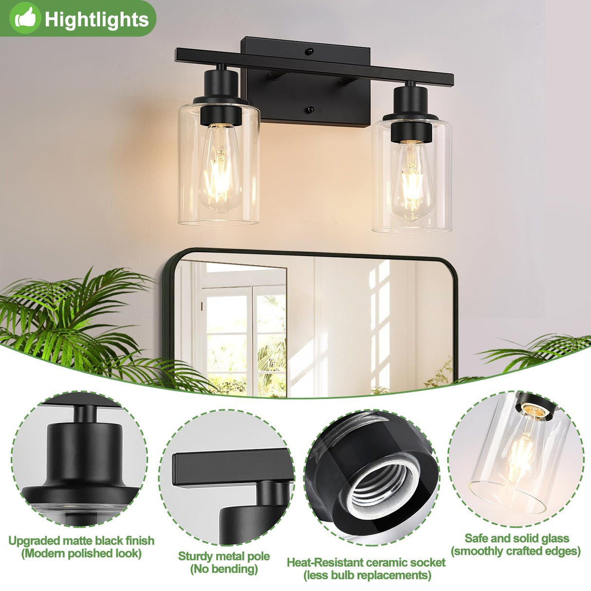 Indoi 4-Light Bathroom Light Fixtures, Matte Black Vanity Light with Water Ripple Clear Glass Shades for Mirror, Living Room, Bedroom, or Porch