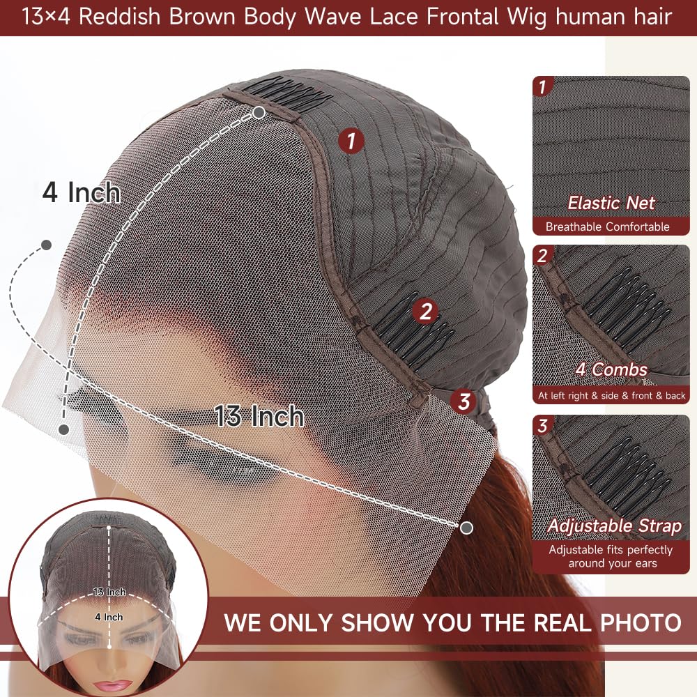 KEKEYY Reddish Brown Lace Front Wigs 28 Inch Pre-Plucked 200% Density Body Wave HD Lace Lace Frontal Wig with Baby Hair Glueless Wigs