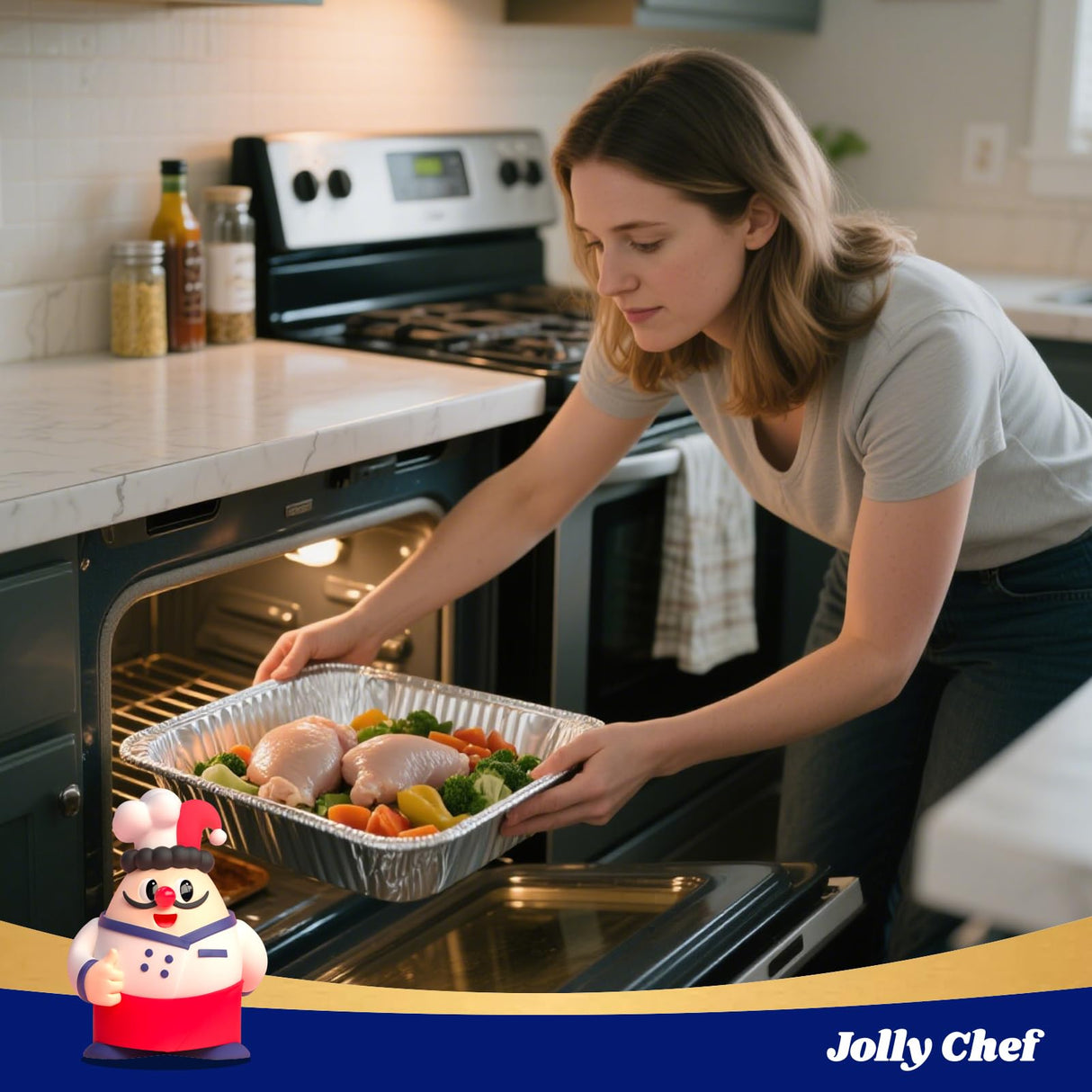 JOLLY CHEF 9x13 Aluminum Foil Pans (30 Pack) - Disposable Half Size Deep Steam Foil Pans for Roasting Turkey, Lasagna, Casseroles - Thanksgiving, Christmas, Parties, Catering