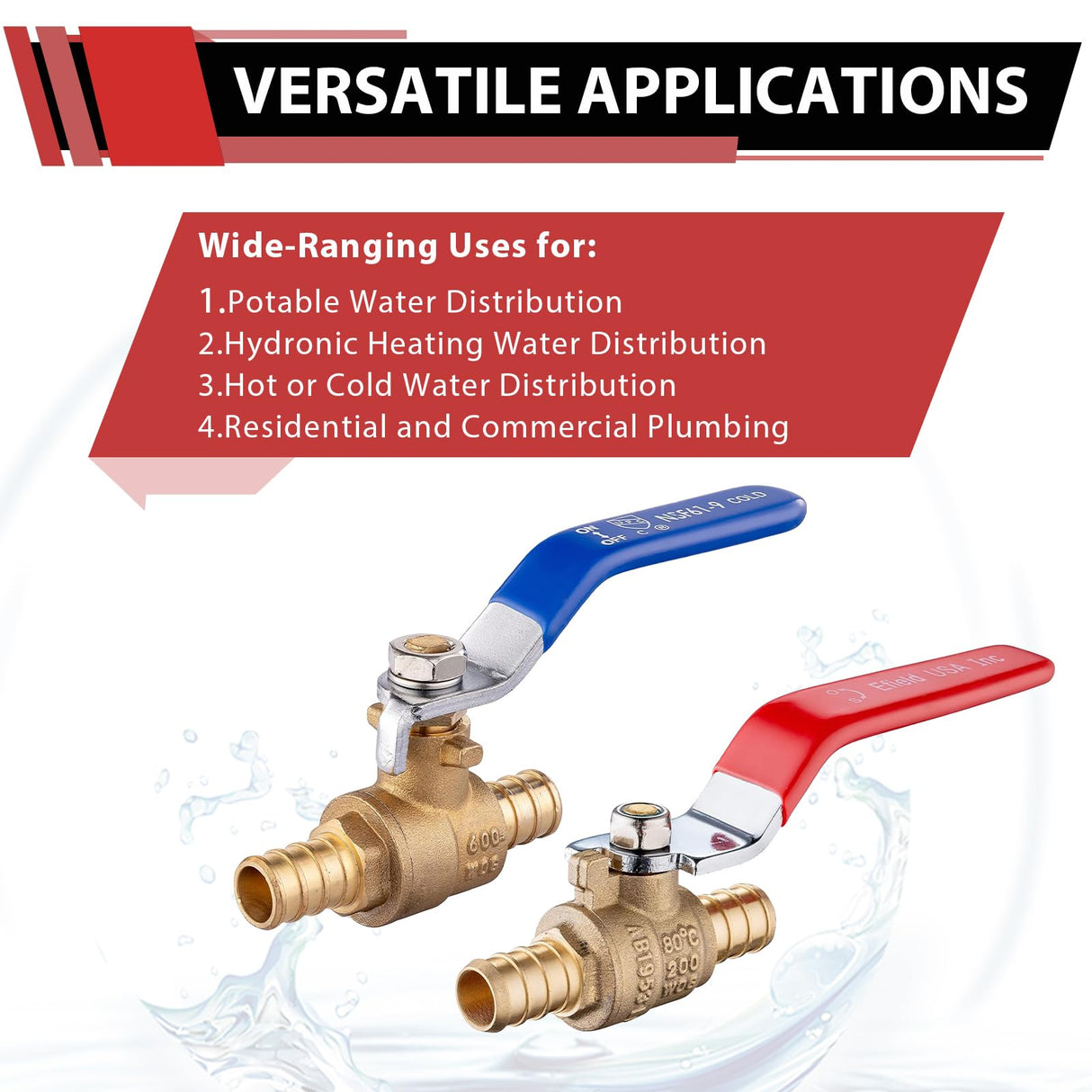 4 Pack EFIELD 1/2 Inch Pex Brass Full Port Shut-off Ball Valve for Hot and Cold Water,Potable Water, Pex Barb Crimp Connection,(VALVE002)