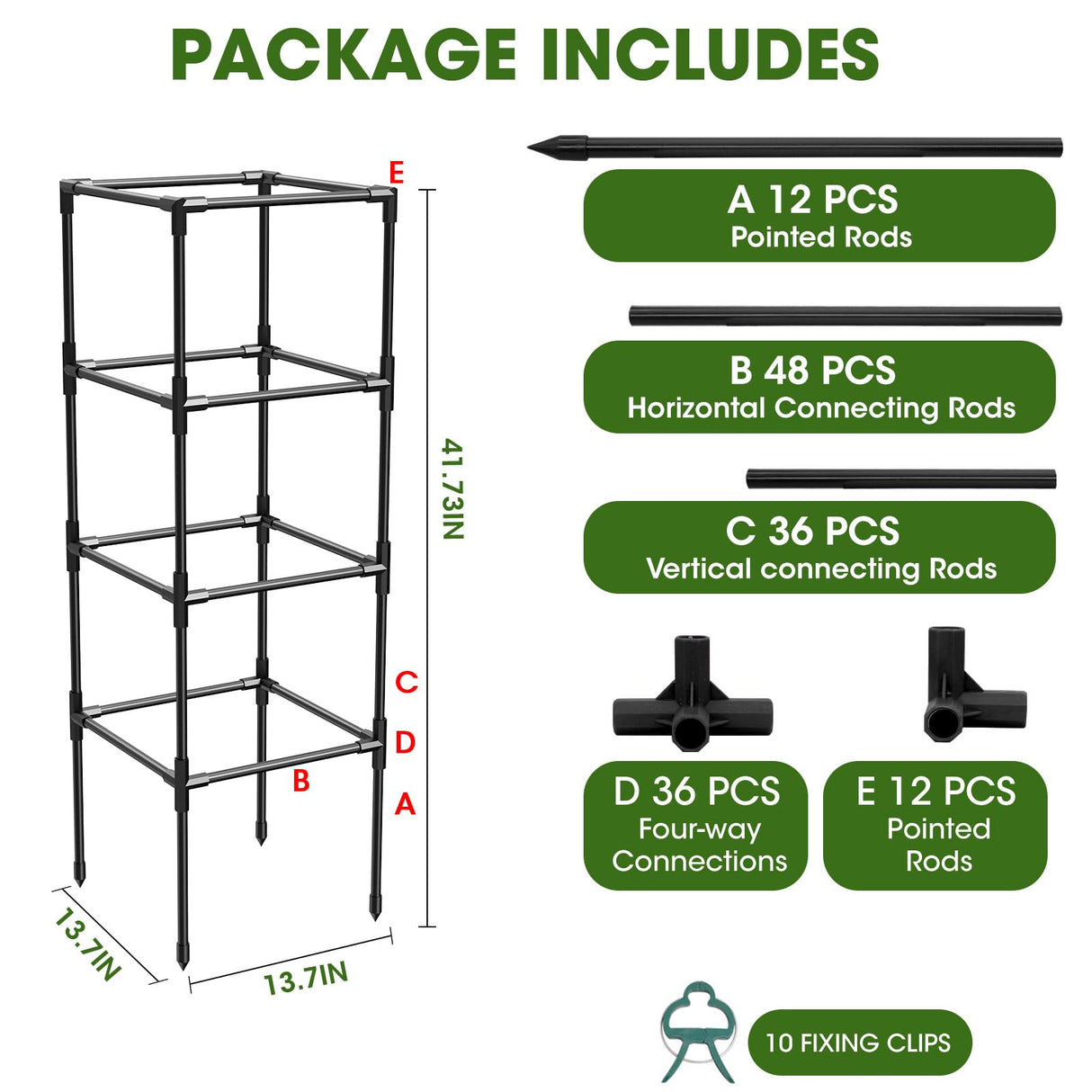 MQHUAYU 3 Pack Tomato Cages, Square Tomato Plant Stakes Support Cages Trellis for Garden Climbing Vegetables Flowers Fruits,Extra Bold,Black