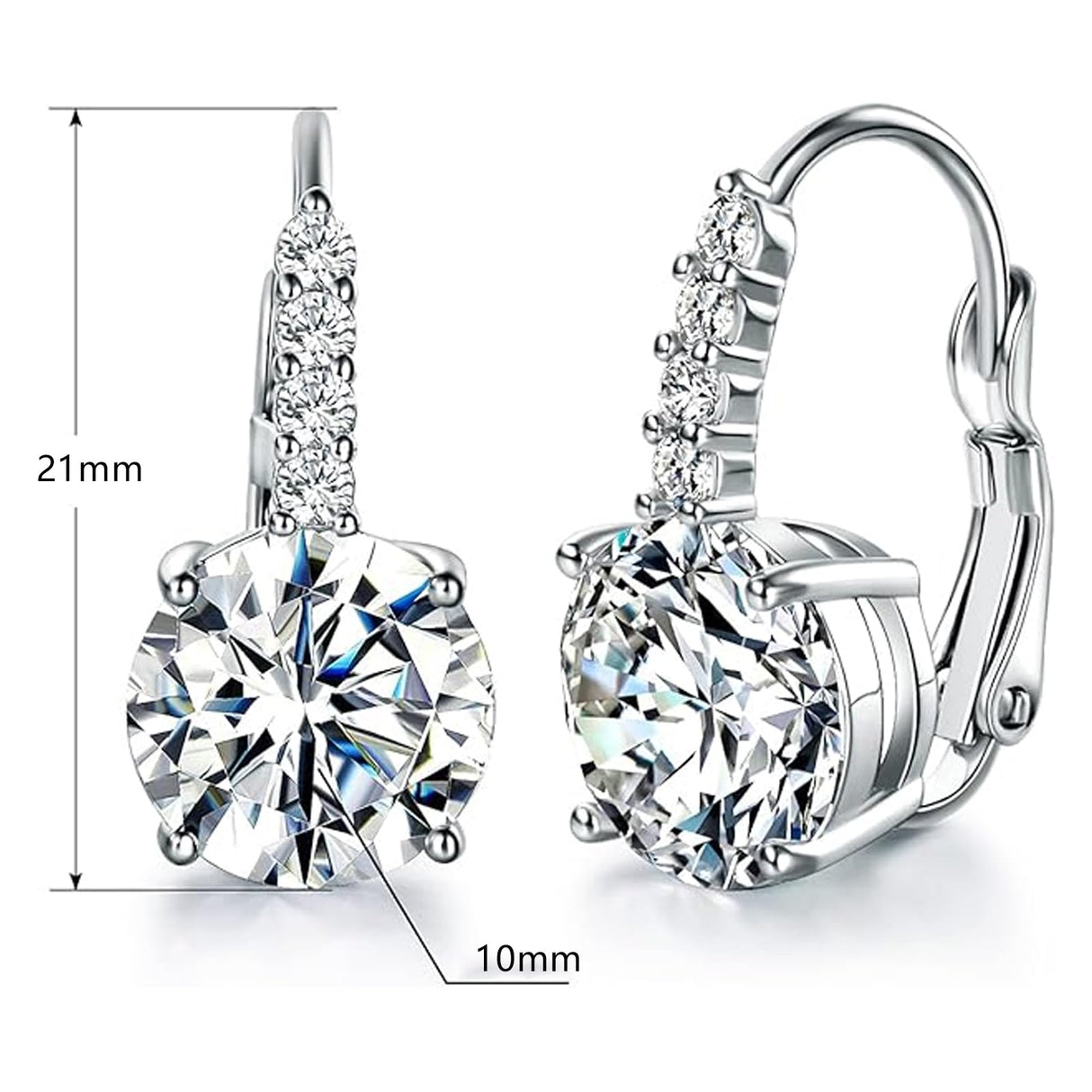 Dwearbeauty Earrings for Women, 18K White Gold Plated Earring Hypoallergenic Round Cut Cubic Zirconia Drop Dangle Earrings wedding Bridal Earring for Women Prong Setting