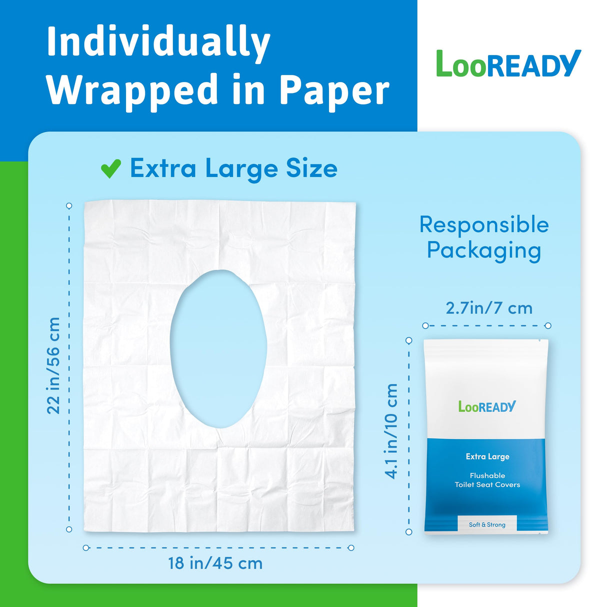 Toilet Seat Covers Disposable Flushable - Extra Large (18 x 22”) - Super Thick, Individually Wrapped Toilet Seat Cover for Travel & Public Bathroom - Premium Quality, Convenient and Hygienic (30 Pack)