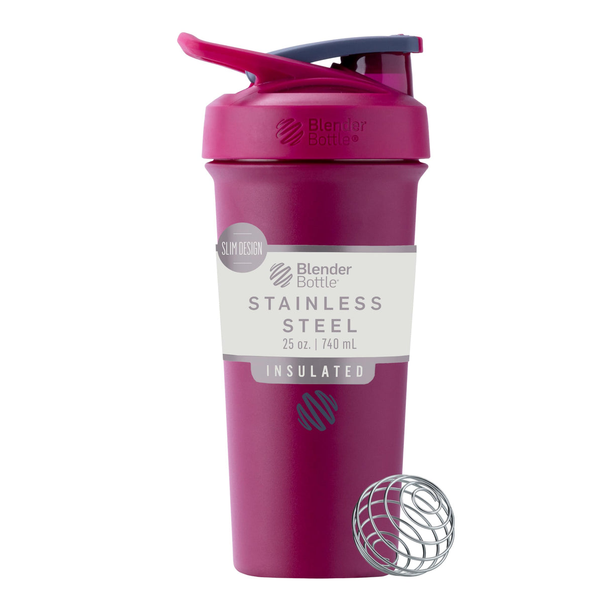 BlenderBottle Sport Sleek Insulated Stainless Steel Shaker Bottle with Wire Whisk, 25-Ounce, Raspberry – Protein Shakes & Hydration for Athletes & Fitness Enthusiasts, Easy Mixing, Slim Easy to Hold, Keeps Drinks Cold, Lockable Lid
