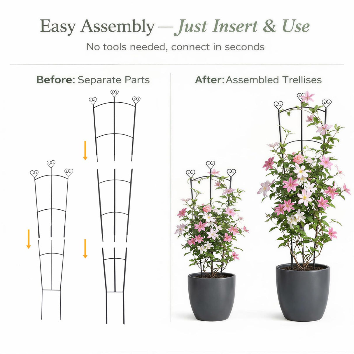 2 Pack Trellis for Climbing Plants Indoor, 31.5 Inch & 46.5 Inch Garden Plant Trellis for Climbing Plants Outdoor, Expandable House Plant Support for Pothos, Ivy, Monstera, Hoya, Black
