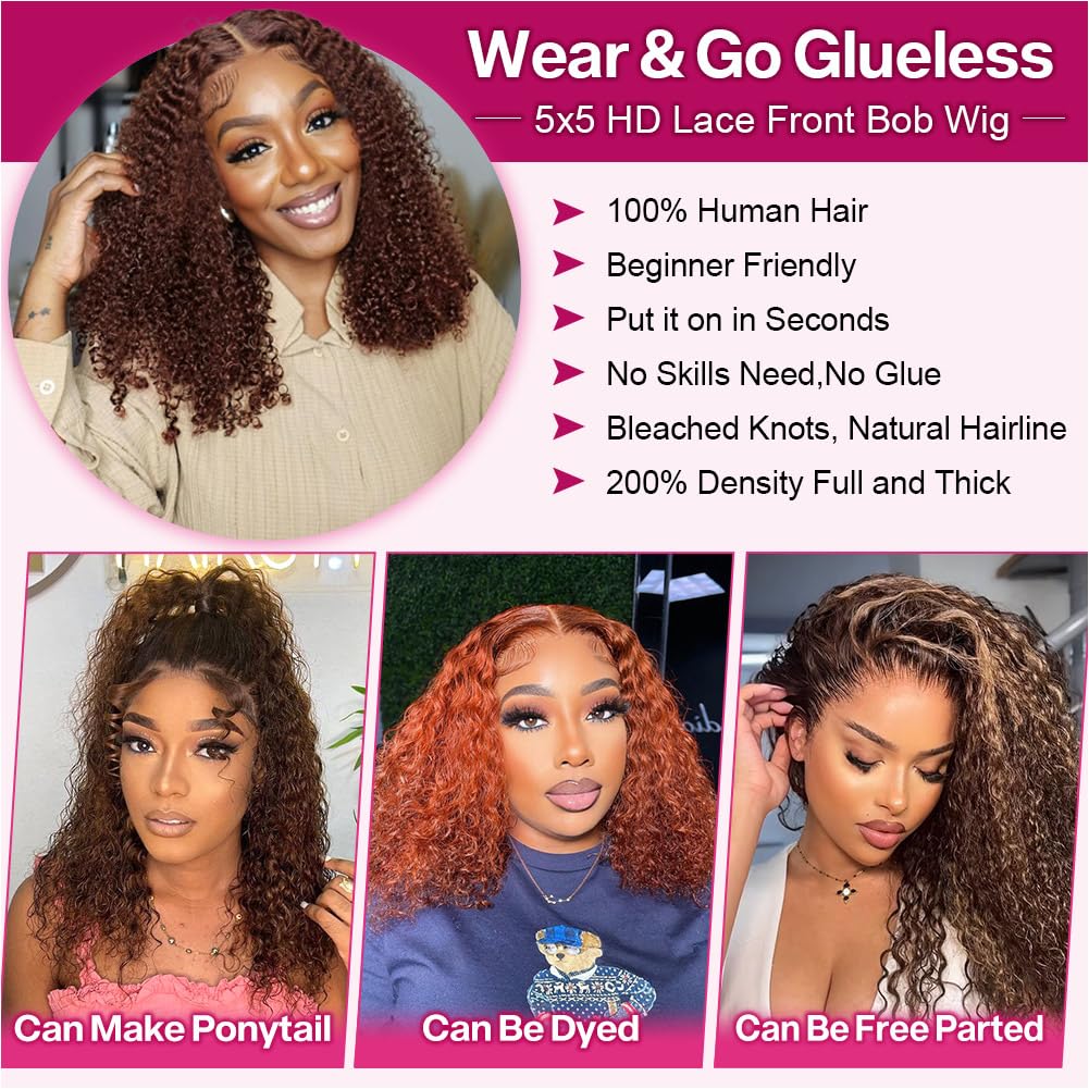 Ailwelia Chocolate Brown Deep Wave Bob Wig 200% Density Chocolate Colored Pre Plucked 5x5 Hd Lace Closure Wigs Human Hair Glueless Human Hair Wig Bob For Black Women 14inch