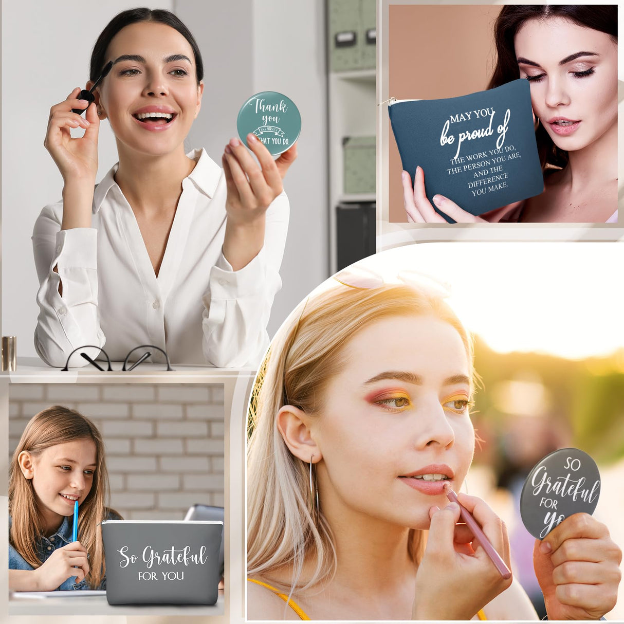 Vercraft 20 Pcs Employee Appreciation Gifts Inspirational Canvas Makeup Bags Compact Mirrors Bulk Cosmetic Bags Portable Mirror Thank You Gifts for Women Christmas Nurse Practitioner (Praise)