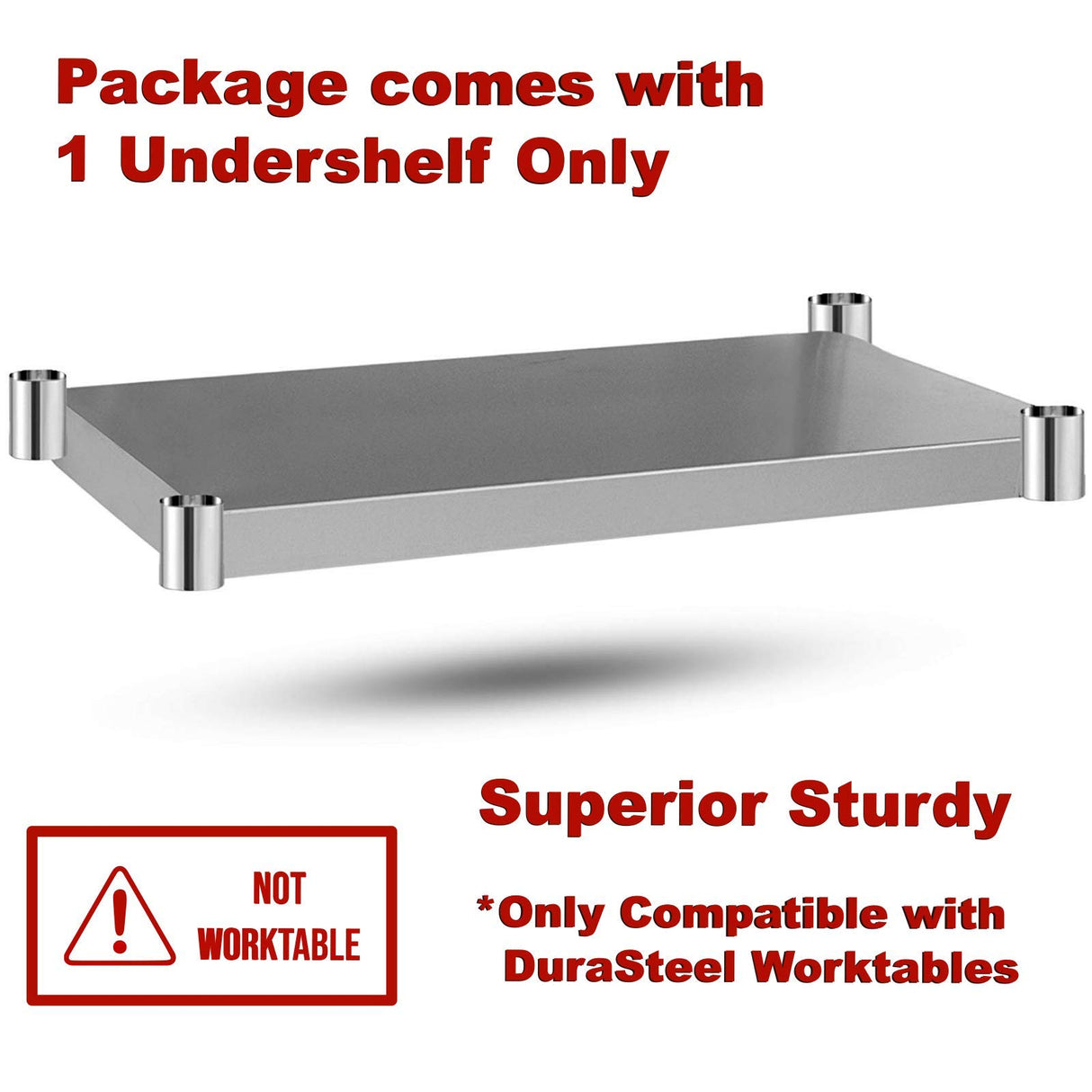 DuraSteel Galvanized Under Shelf for Work Tables - Extra Adjustable Lower Shelf for 30" x 12" Stainless Steel and Wooden Worktables - Fits for use in Restaurant, Warehouse, Home, Kitchen, Garage
