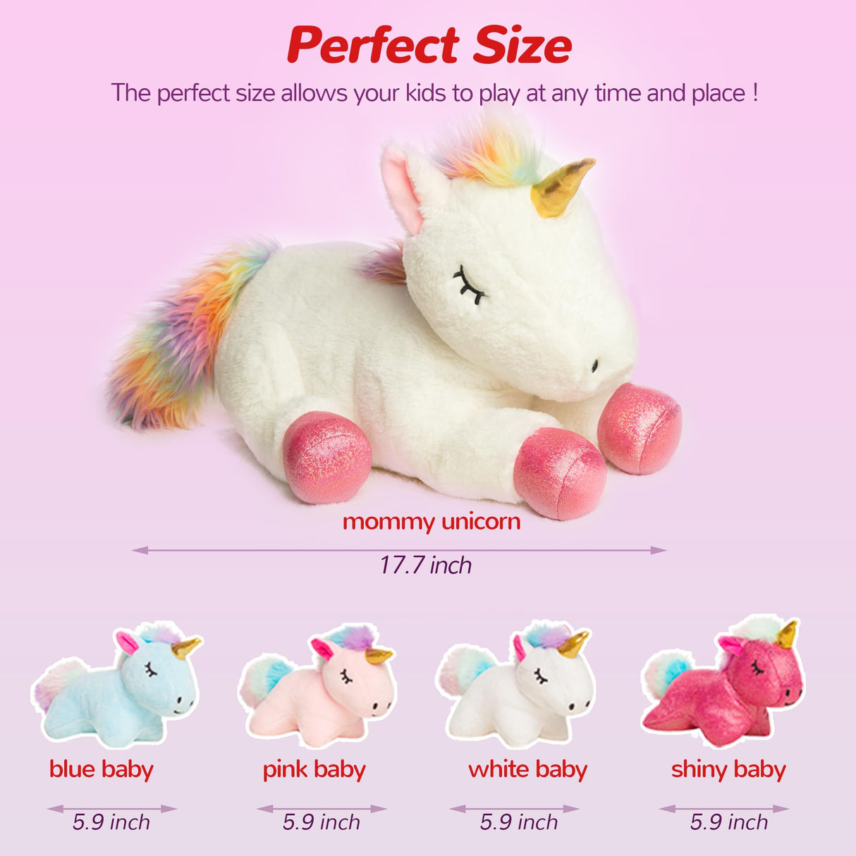 Vposyako 5 Pieces Unicorn Toys Stuffed Animals for Girls, 1 Mommy Unicorn with 4 Babies, Soft Plush Toys Gifts for Girls 3 4 5 6 7 8 9 Years, Kids, Children, Christmas, Birthday, Valentine's