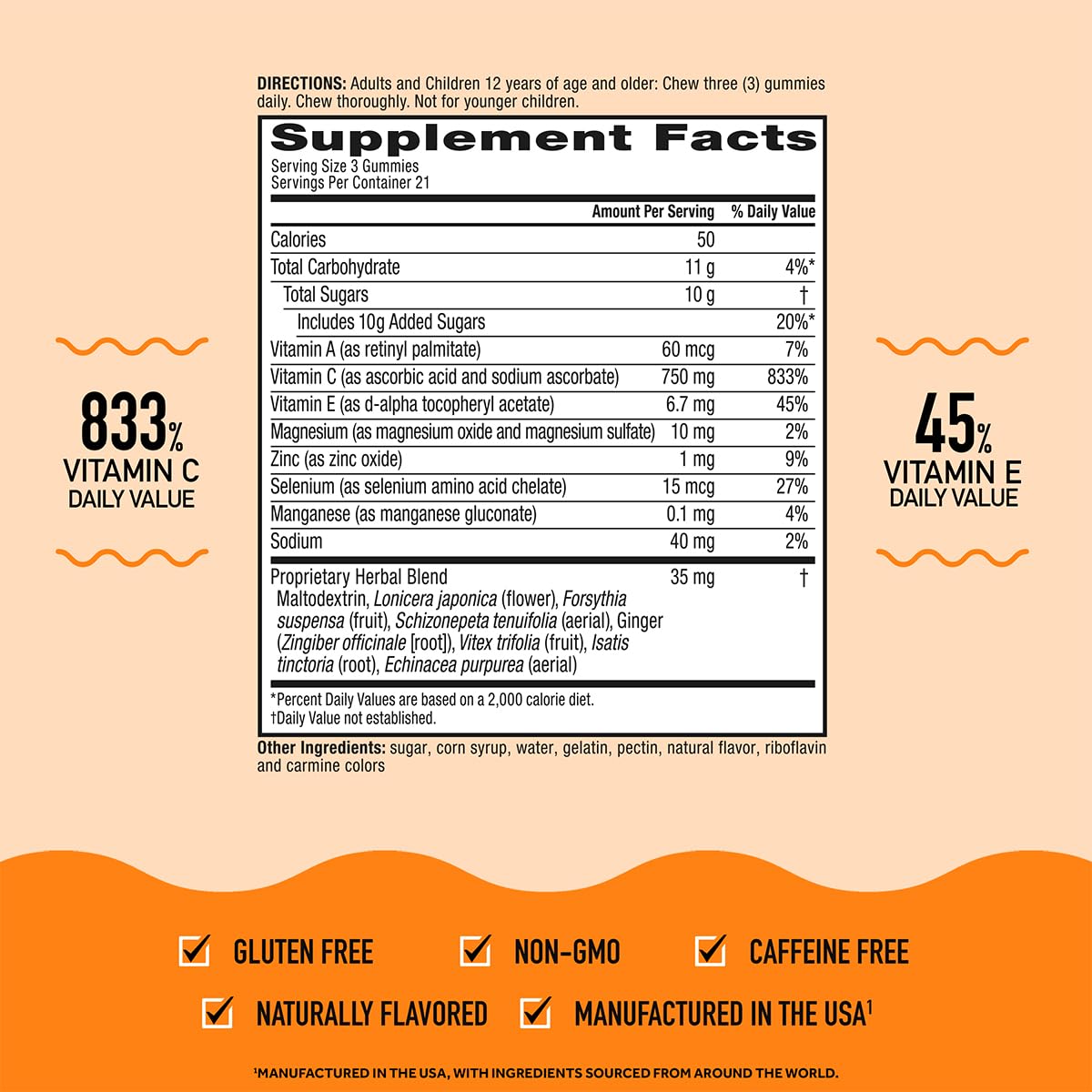 Airborne 750mg Vitamin C Immune Support Supplement Gummies for Adults, Zesty Orange Flavor, Gluten Free Crafted Blend with Powerful Antioxidants Vitamins A C & E, 63 Gummies (3 Pack)