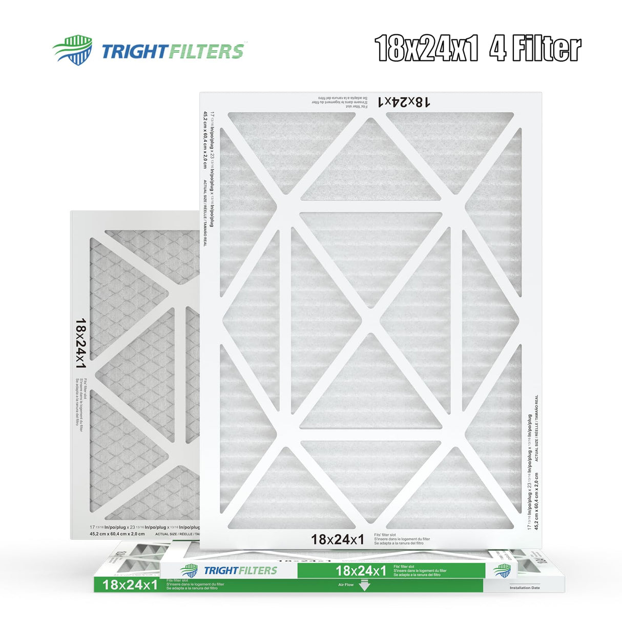 TRIGHTFILTERS 18x24x1 Air Filter 4 Pack, MERV 8 Pleated Dust Defense Air Filters Replacement for Air Conditioner & Furnace, Durable & Lightweight
