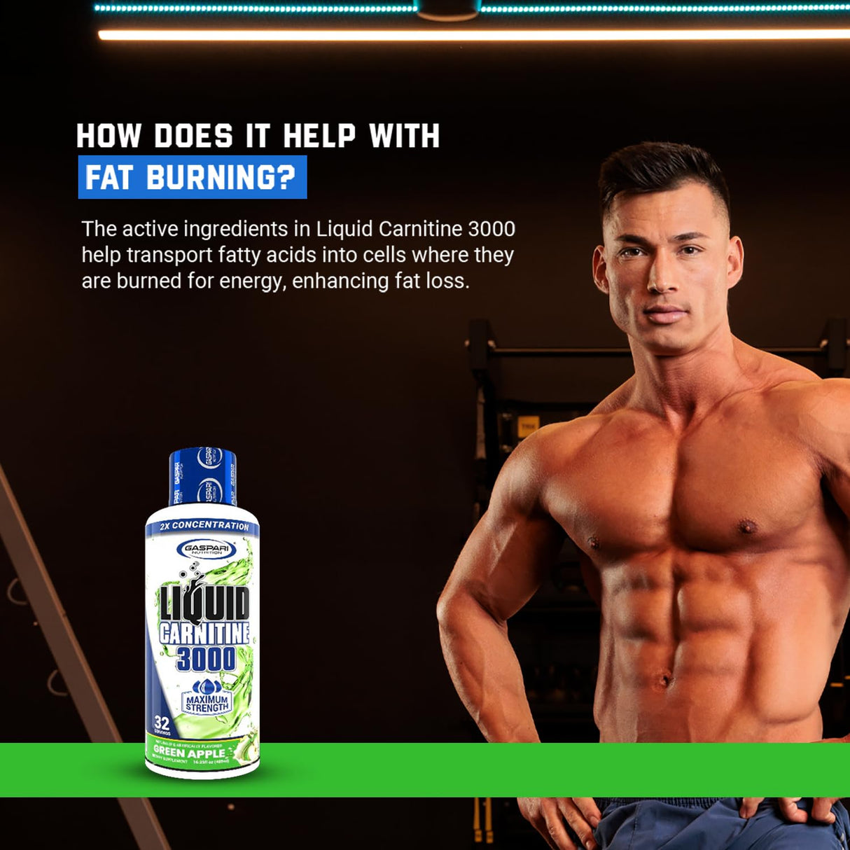 Gaspari Nutrition Liquid L-Carnitine 3000, Stimulant Free, Increased Metabolism, Enhanced Energy, Non GMO, Gluten Free, BPA Free (32 Servings, Orange Pineapple)