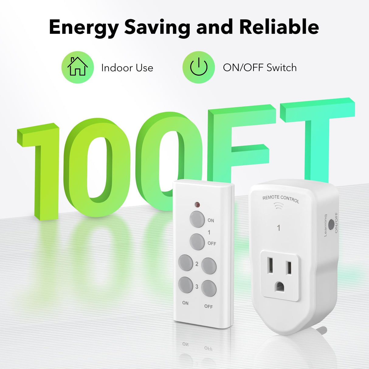 BN-LINK Wireless Remote Control Electrical Outlet Switch for Lights, Fans, Christmas Lights, Small Appliance, Long Range White (Learning Code, 3Rx-1Tx) 1200W/10A