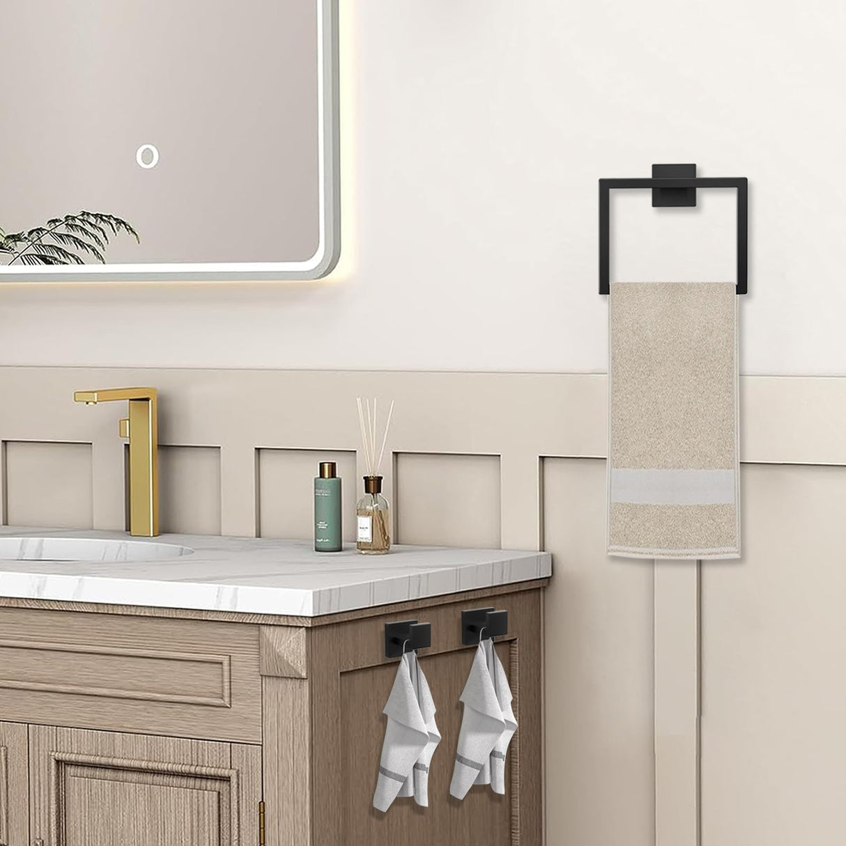 JOPOFI 5 Piece Bathroom Towel Bar Set - Thicken Stainless Steel Bath Towel Holder, 15.7 Inch Towel Racks for Bathroom Wall Mounted, Bathroom Hardware Accessories Set - Matte Black