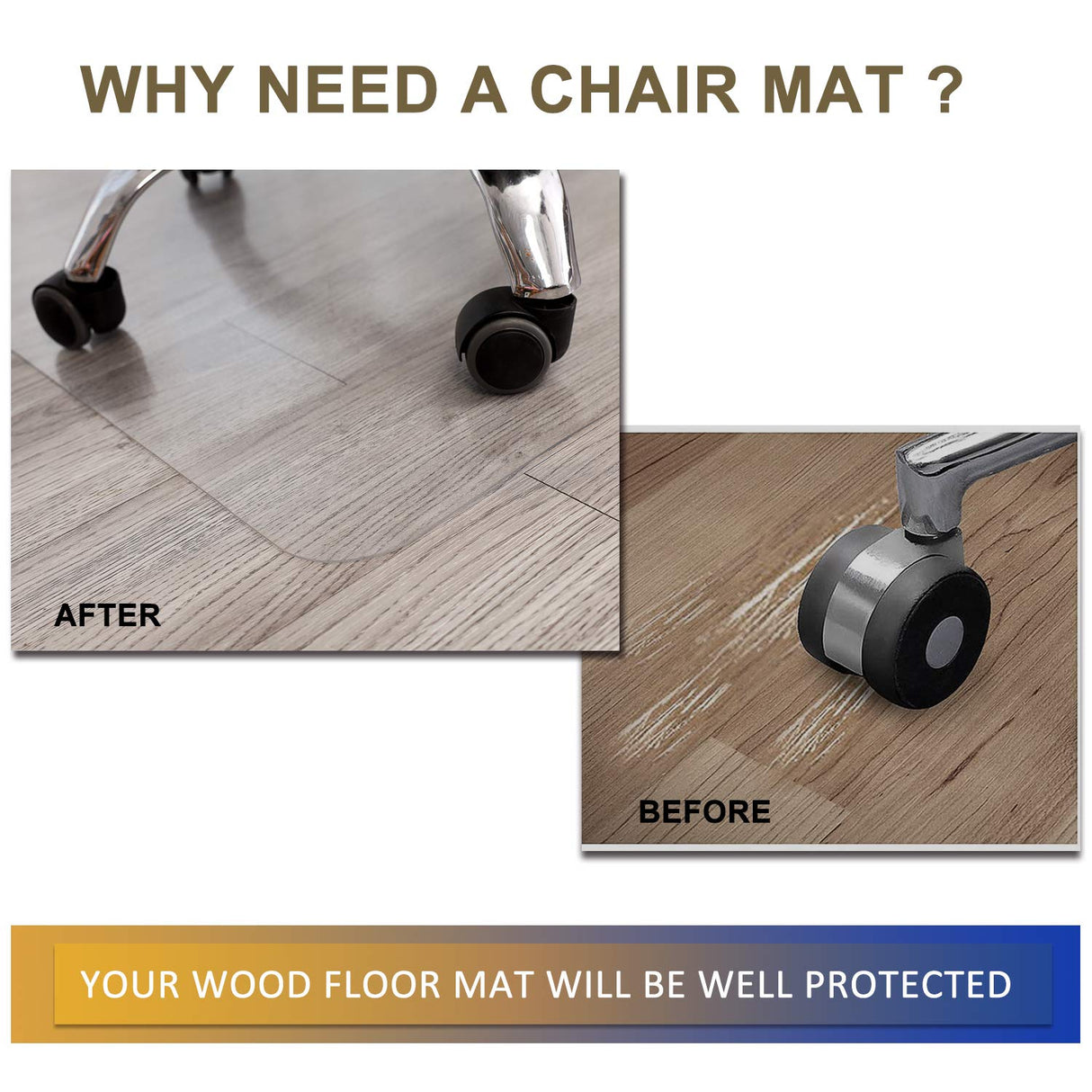 Office Chair Mat for Hardwood Floor, 48”x 36” Clear Floor Protector Mat for Office Chair, Vinyl Desk Chair Mat for Hard Floors, Easy Glide for Chairs