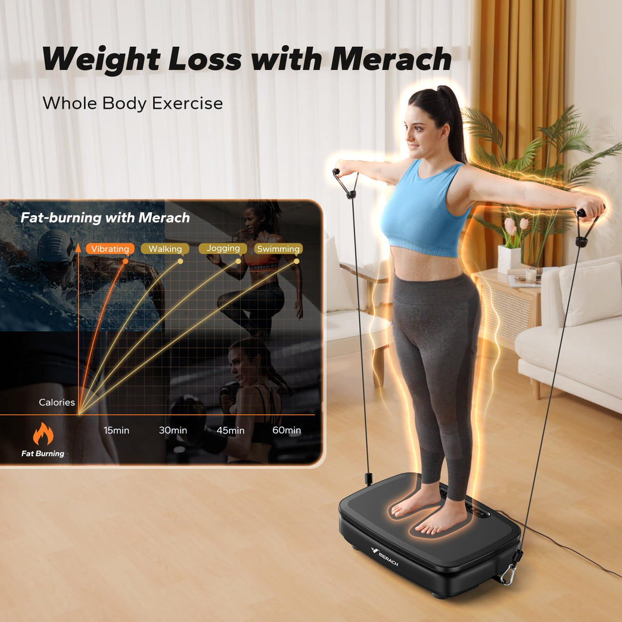 MERACH Vibration Plate Exercise Machine for Women Men With 2 Tension Ropes, LED Display - Workout Equipment for Home