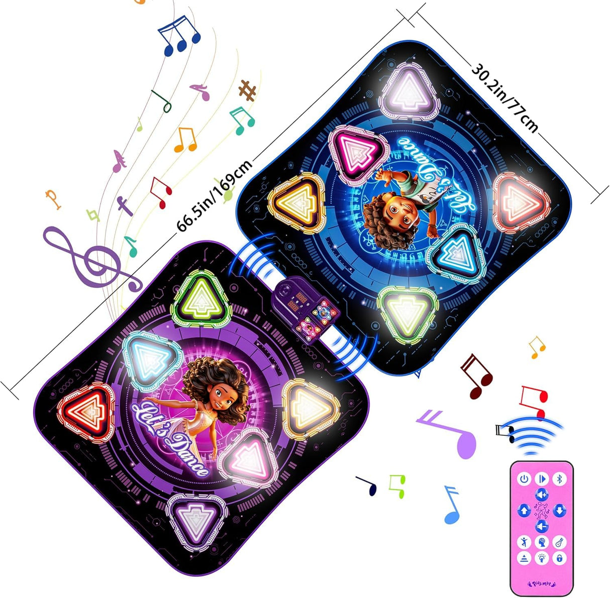 Surelect Dance Mat, 2025 Rechargeable Light-Up 2-Player Opposing Dance Pad with Bluetooth, 12-Button Music Dancing Toy, Christmas Birthday Gift for 3-12 Year Old Boys Girls