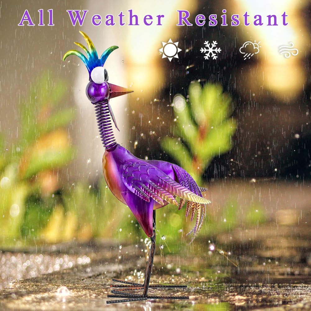 giole Metal Wacky Rooster Garden Statue for, Patio, Backyard, Lawn
