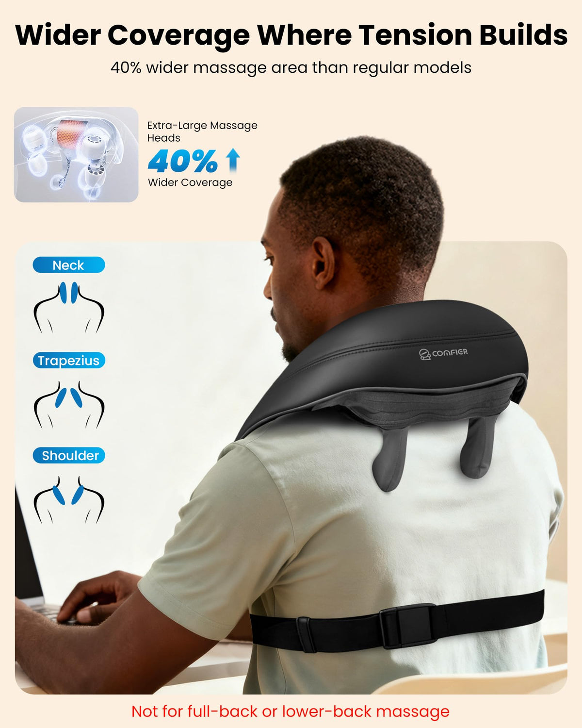 COMFIER Cordless Neck and Shoulder Massager with Heat, Wearable 4D Shiatsu Deep Tissue Kneading for Desk Workers and Drivers, Hands-Free Straps, FSA Eligible HSA Gift,Midnight Black