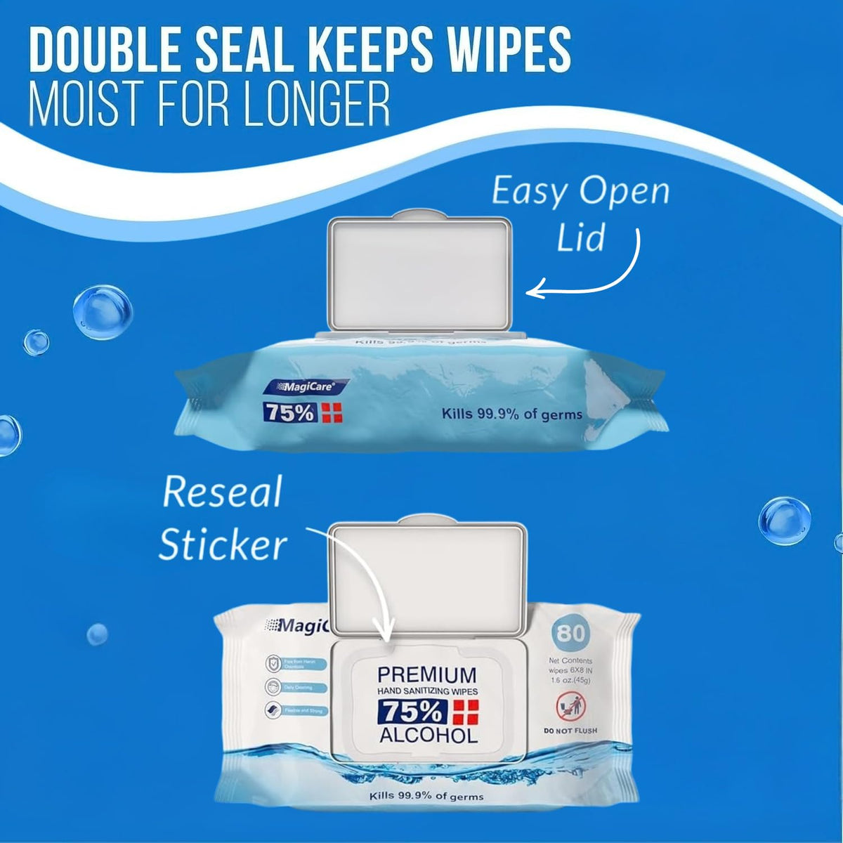 MagiCare 75% Large Alcohol Wipes (4-80ct pks, 320ct), Hand Sanitizer Wipes