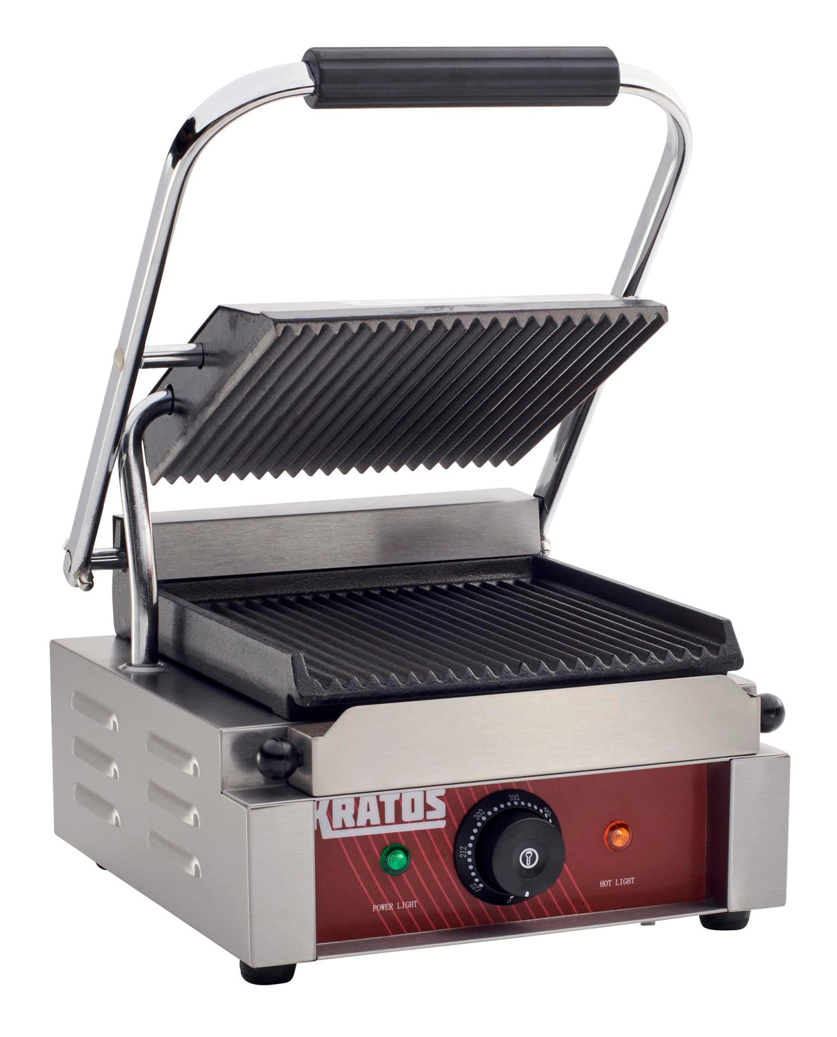 Kratos Commercial Electric Panini Sandwich Grill with Grooved Plates, 9" x 9" Cooking Surface, Commercial Countertop Panini Press, 120V, 1750W (29Y-017)