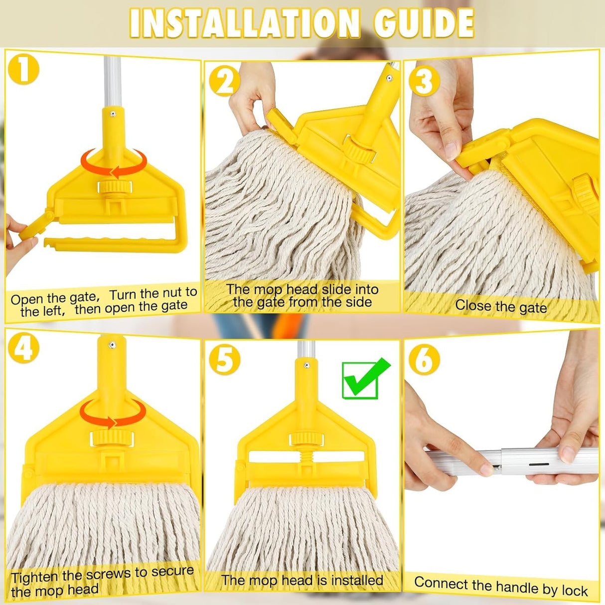 Commercial Industrial Mop Heavy Duty with 3 Replacement Head,Looped-End String Wet Mops with Long Handle for Floor Cleaning, Cotton Mop for Home Garage Office Workshop Warehouse Concrete Floor