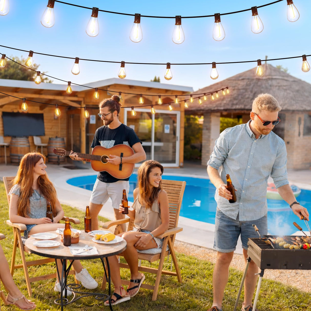 Sikitul 15FT LED Outdoor String Lights with Remote, One Continuous Strand Patio Lights with 8+1 Shatterproof S11 Bulbs, Dimmable 2200K Warm White, Timer & 3 Modes, Low Voltage for Backyard Garden