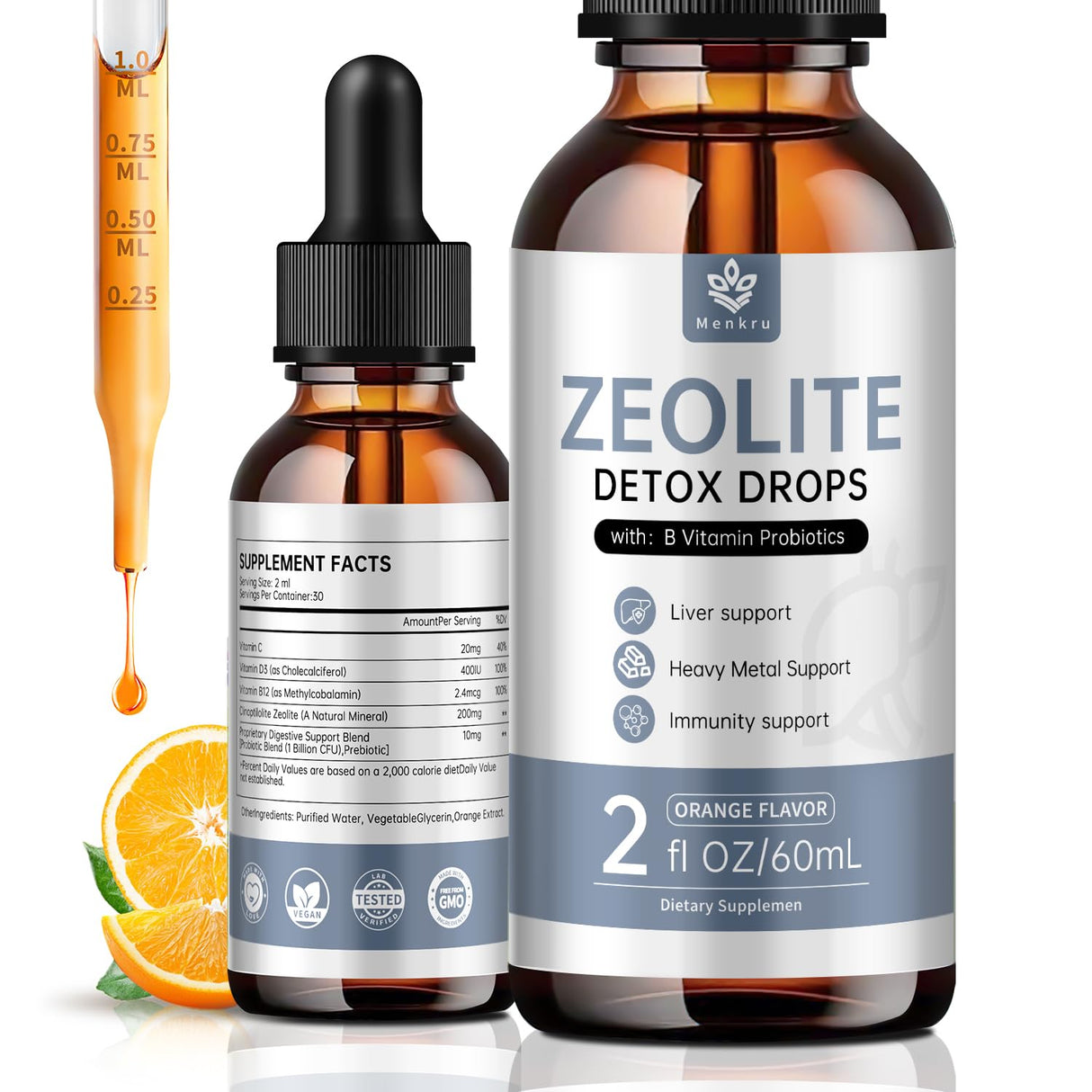 Zeolite Drops for Adults and Kids – 99%+ Pure Natural Zeolite clinoptilolite, with Vitamin B, Probiotic Blend, Vegan, Non-GMO - Supports Immune Health, Supplement Energy and Attention - 2 Fl Oz