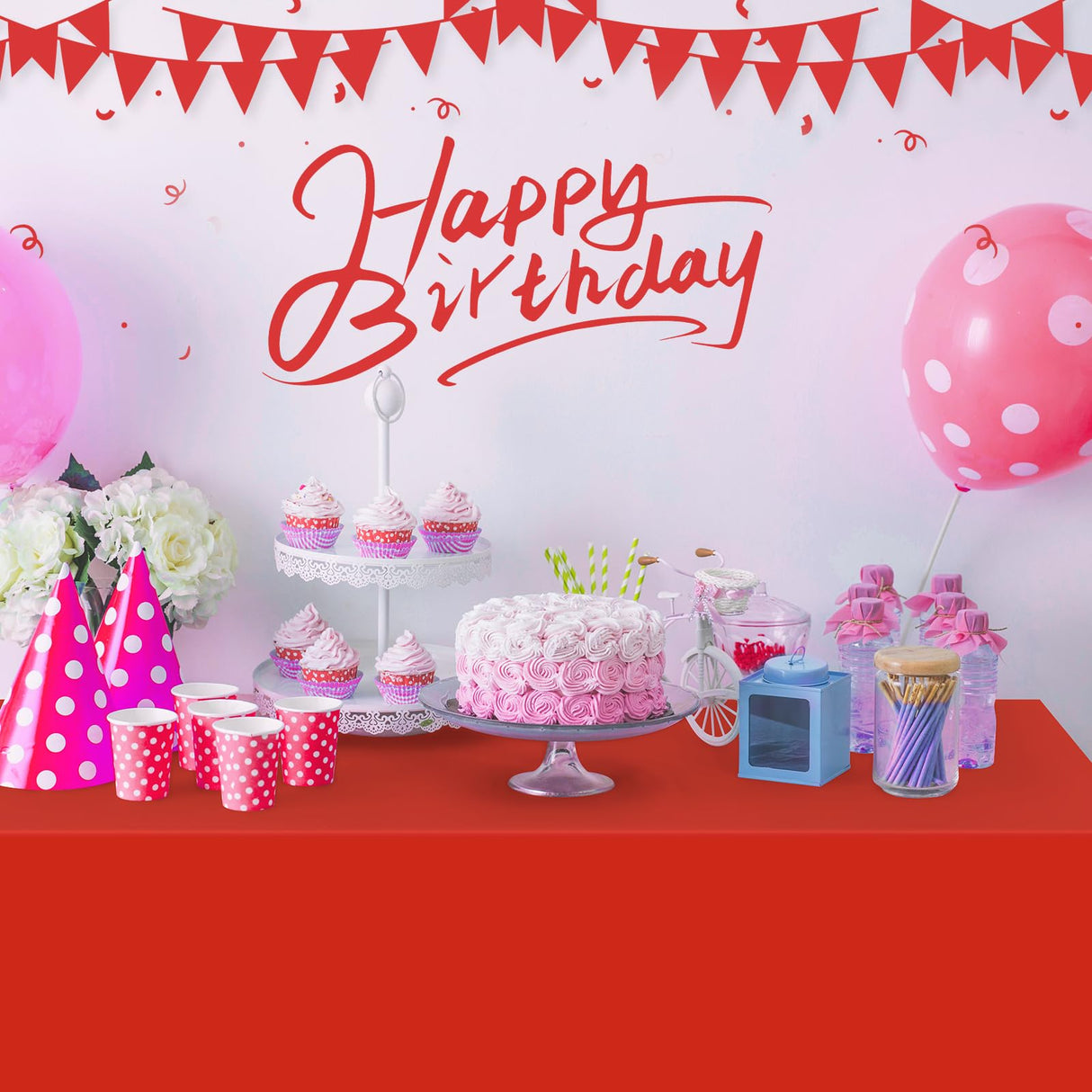 16 Pack Red Plastic Tablecloth for Rectangle Tables, Premium Decorative Red Disposable Table Cloths for Parties, Rectangle Party Table Cover for Birthday, Wedding, Christmas, Anniversary, 54 x 108Inch