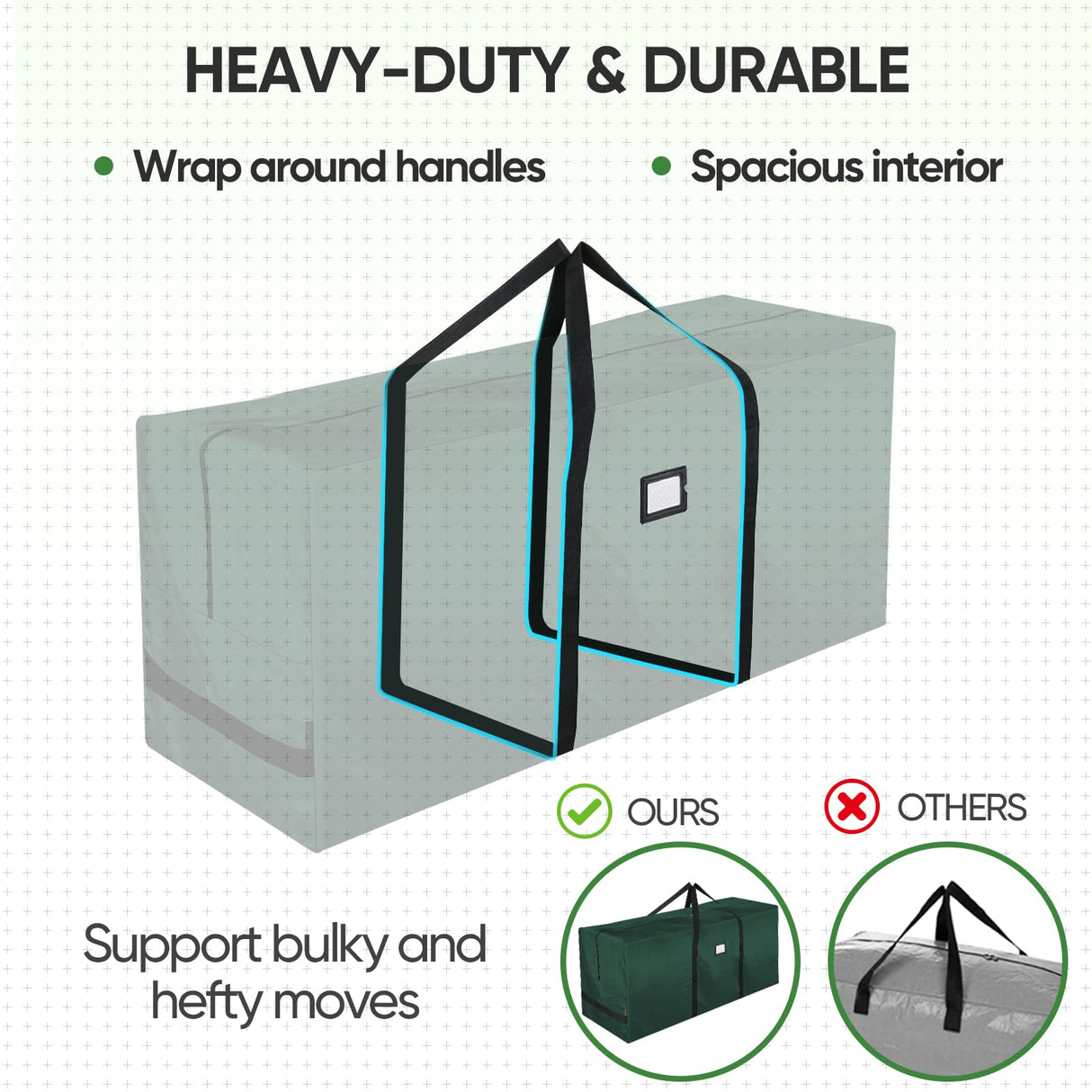 BALEINE 9 ft Christmas Tree Storage Bag, Heavy Duty Extra Large Artificial Christmas Tree Bag with Reinforced Handles and Dual Zippers Wide Opening (Green, 9 ft)