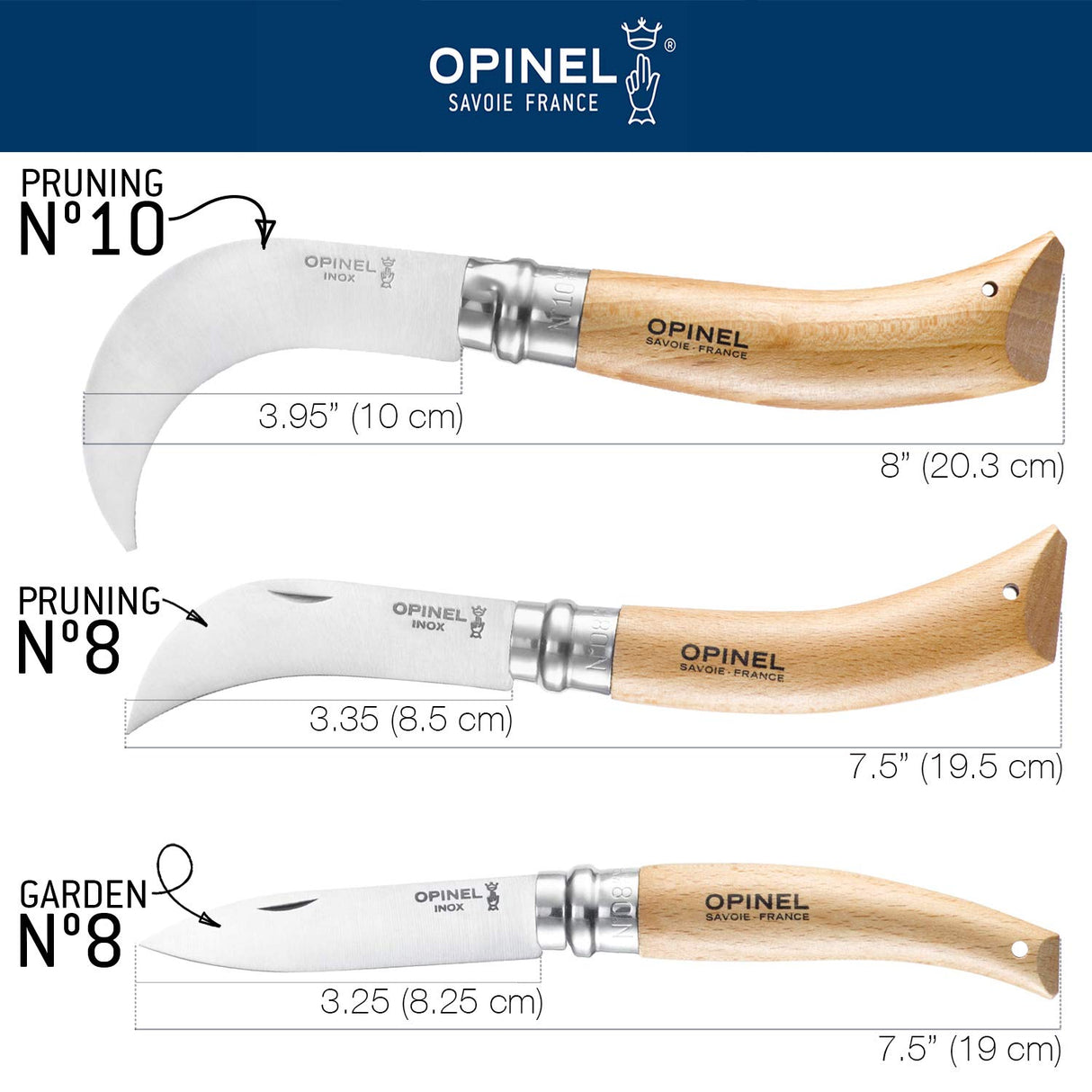 Opinel No. 8 Pruning Folding Knife - Stainless Steel for Pruning, Grafting, Harvesting, Gardening, and Everyday Use