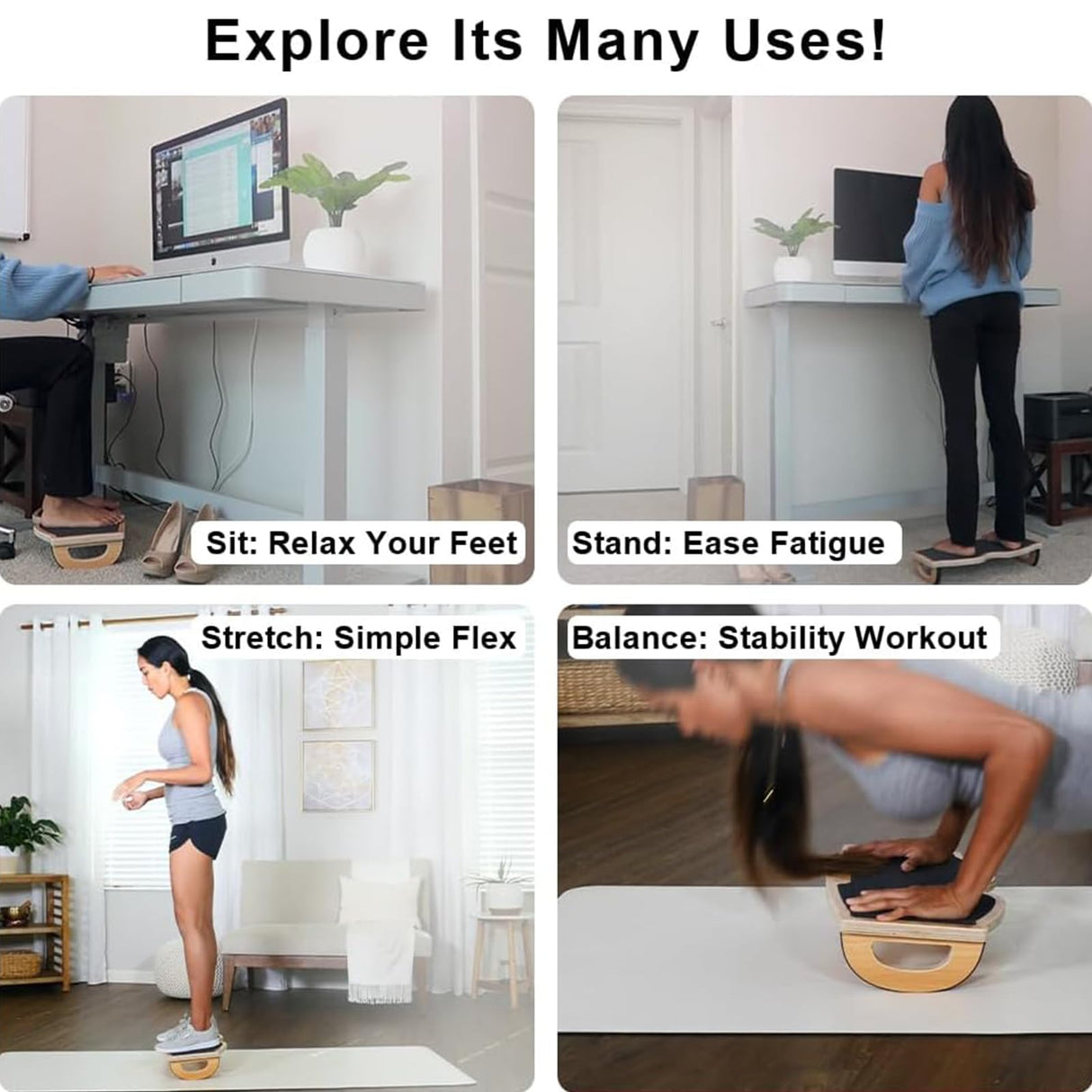 StrongTek Ergonomic Wood Foot Rest for Enhanced Circulation & Comfort, 350lbs Capacity, Rocker Balance Board for Standing Desks, Non-Slip, No Assembly, 18" Wide - Ideal for Office/HOM