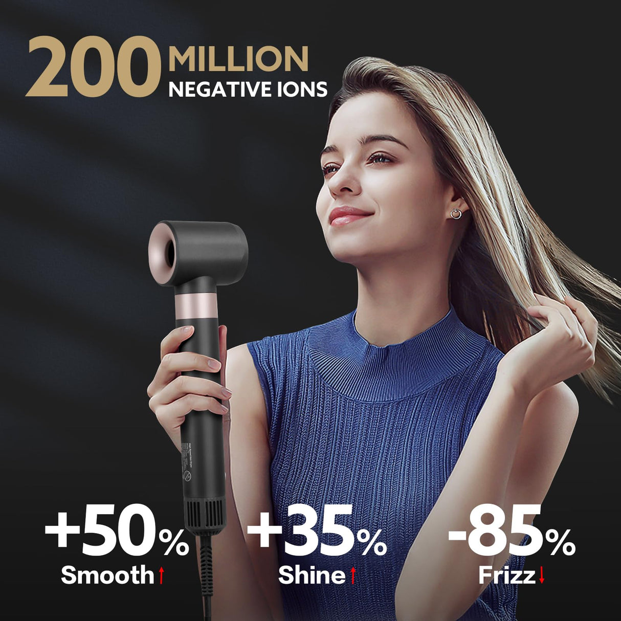 Hair Dryer Brush Hot Air Styler| 4 in 1 Professional Blow Dryers Hair Styling Tool Set with 1 1/4 Inch Auto Air Curling Wand Hair Curler, Negative Ionic for Fast Drying Curling Volumizing (Black)