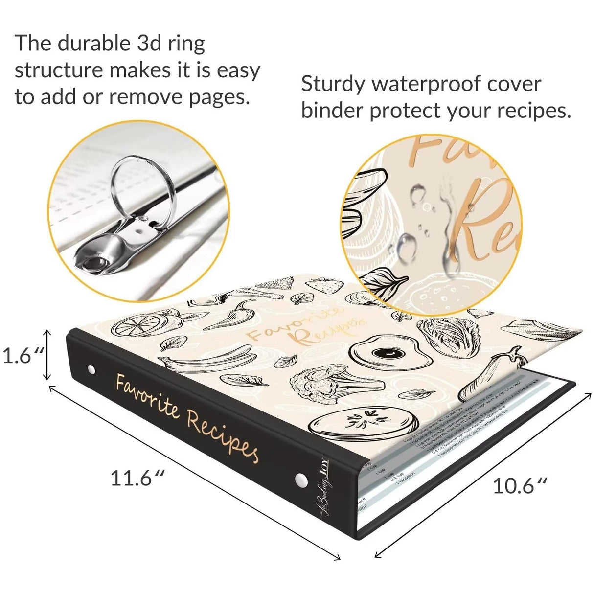 LuBudingJoy Recipe Binder 8.5x11 3 Ring, Recipe Book to Write in Your own Recipes, Family Recipe Binder Full Page with Plastic Sleeves for Christmas Gifts (Oyster White)