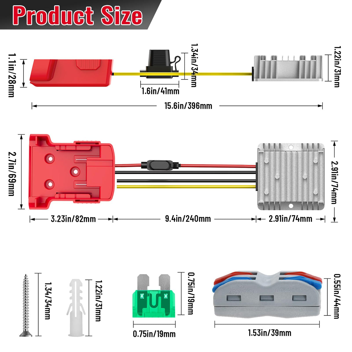 Azocek 18V to 12V Step Down Converter Compatible with Milwaukee 18V Battery Azocek Power Wheel Battery Adapter DC 12V 20A 240W Buck Converter Regulator with 30A Fuse & Wire Terminal