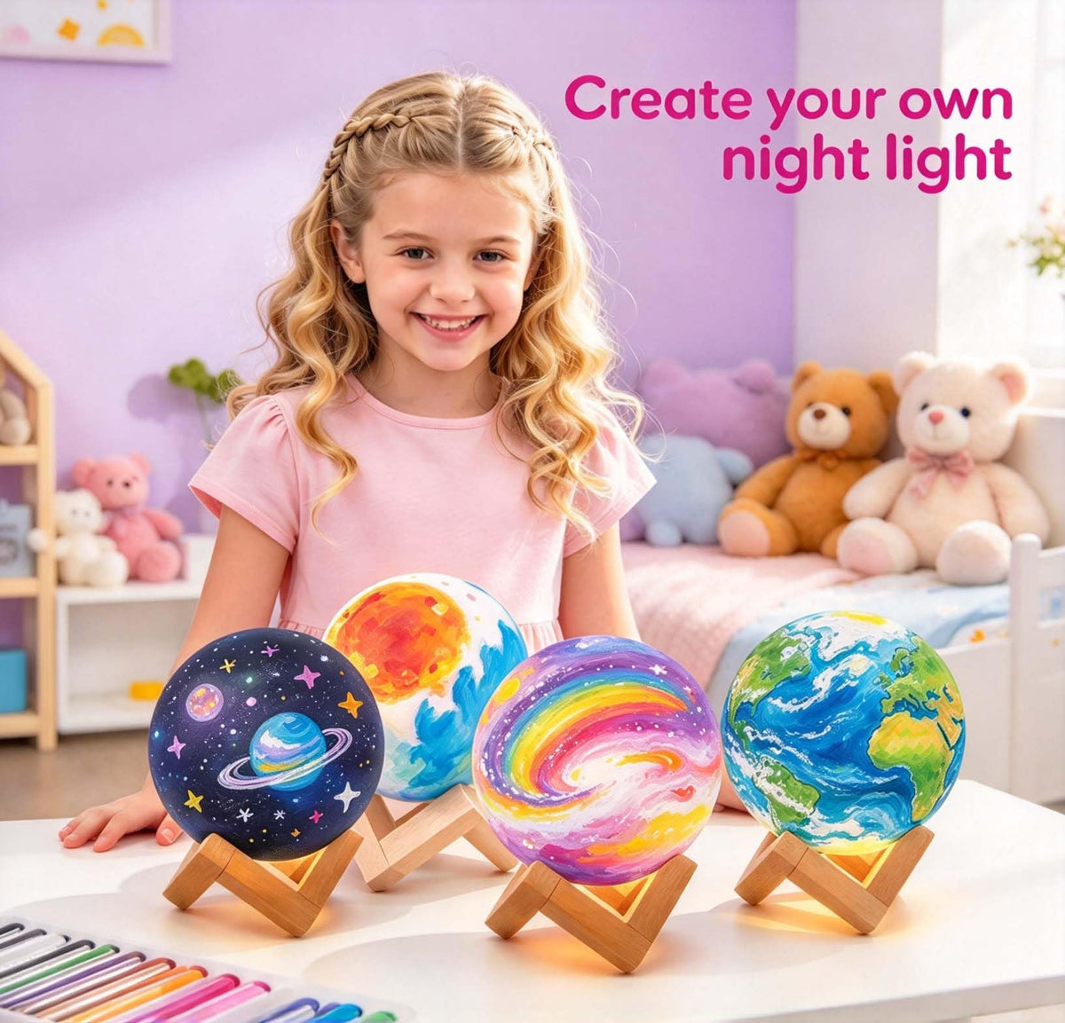 HOLA Paint Your Own Moon Lamp Kit, Updated USB Rechargeable, Kids Crafts