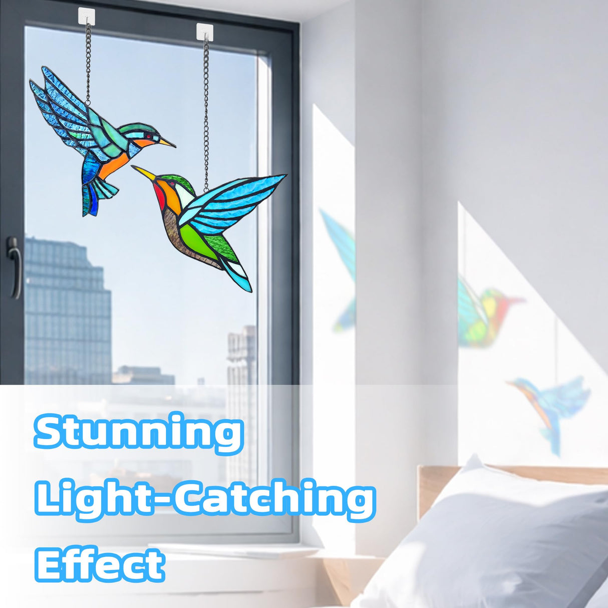 2 Packs Hummingbird Stained Glass Window,Real Handmade Stained Glass Window Hanging,Hummingbird Ornament,Suncatchers Decor for Women Mom Grandma Bird Lovers