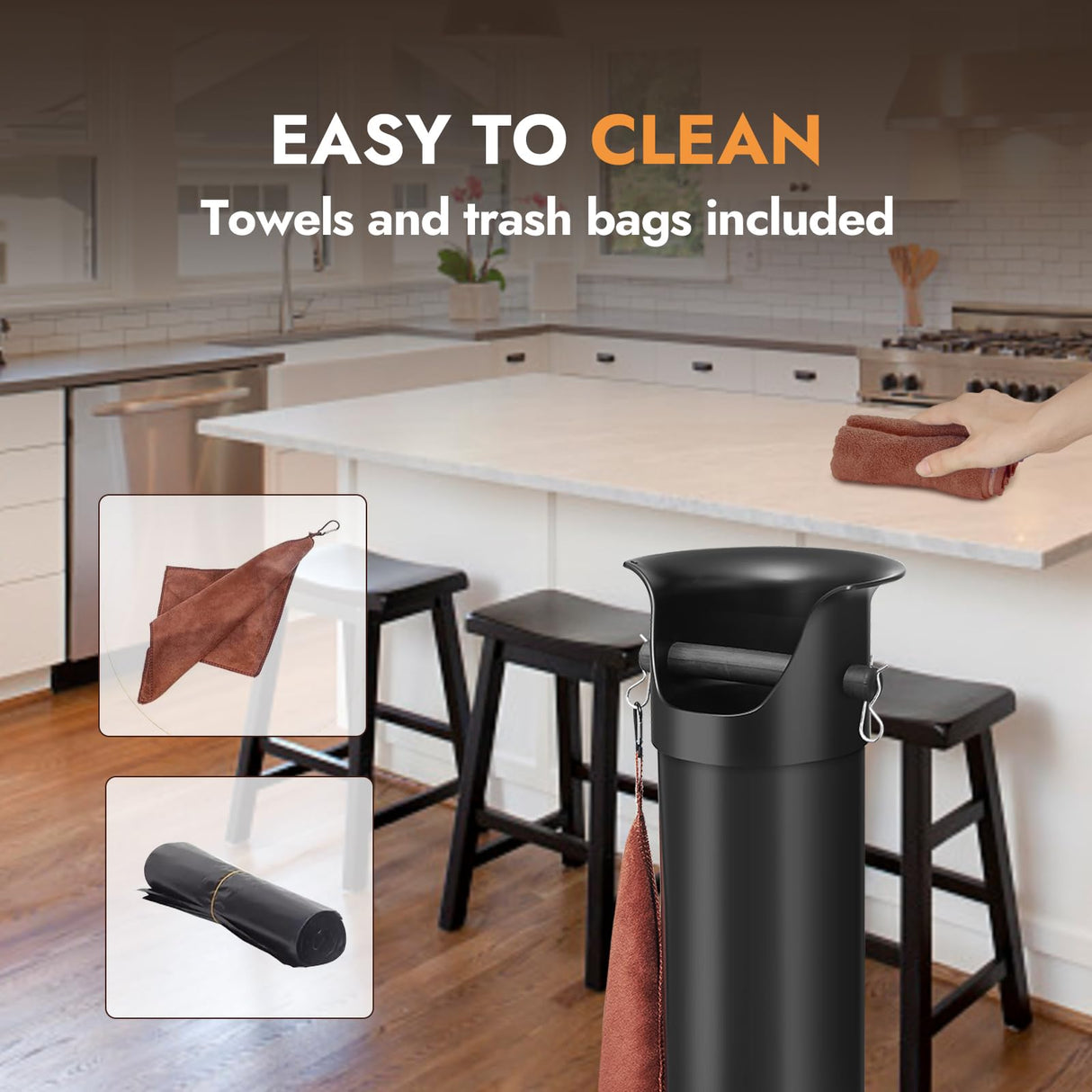 CURTA Espresso Coffee Knock Box with Garbage Bags(30Pcs), Commercial Knock Box for Coffee Grounds, Coffee Shop Kitchen Bar, Black, Extra Large Collection Dump Bin