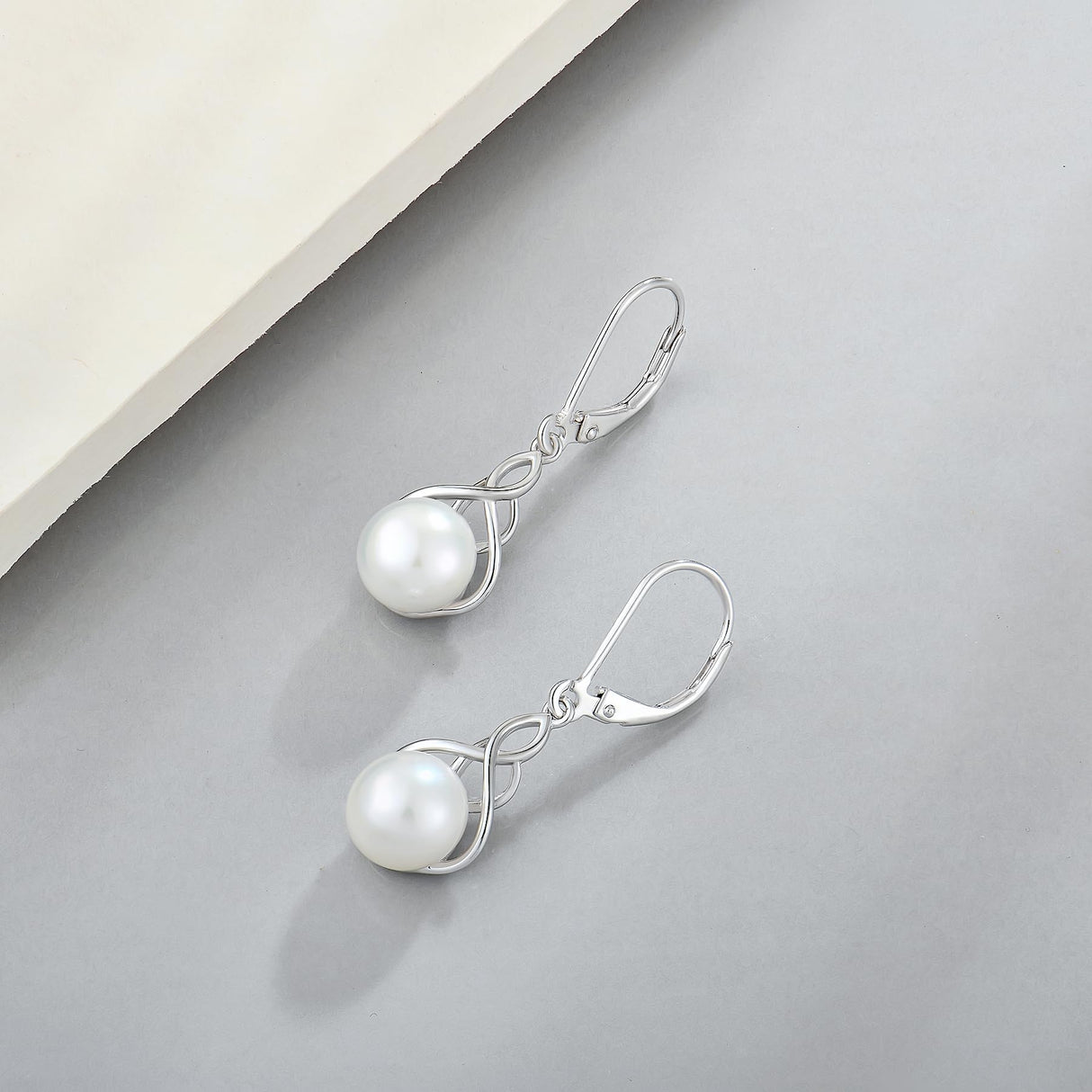 VESHON Celtic Knot Pearl Earrings for Women - 925 Sterling Silver Dangle Leverback Earrings with 9mm Freshwater Pearl Jewelry Gifts, White Gold Plated