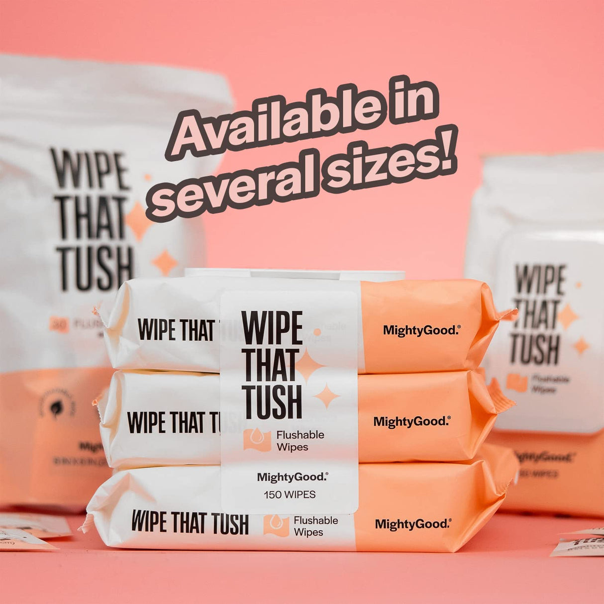 MightyGood. Wipe That Tush On-The-Go Flushable Wet Wipes - 4 Pack, 120 Wipes - Individually Wrapped Extra-Large Wipes with Aloe - Hypoallergenic & Unscented - Septic and Sewer Safe