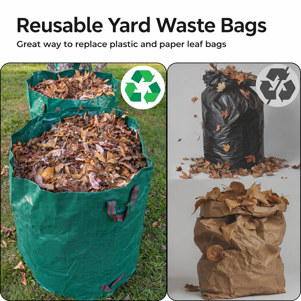 Gardzen 2-Pack 132 Gallon Yard Waste Bags, Reusable Heavy Duty Collapsible Garden Leaf Bags with Plastic Ring, Stand-Up Yard Waste Bin for Leaves, Lawn Debris & Grass Clippings
