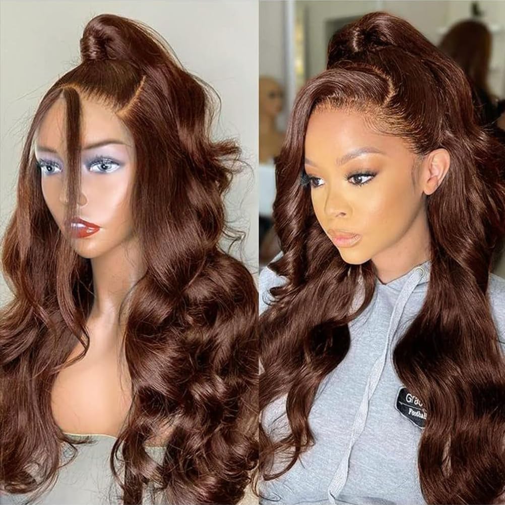 30inch Chocolate Brown Lace Front Wig Human Hair 13x6 Hd Lace Frontal Wigs Human Hair 200 Density Body Wave HD Lace Front Wigs Human Hair pre Plucked Colored Wigs for Women