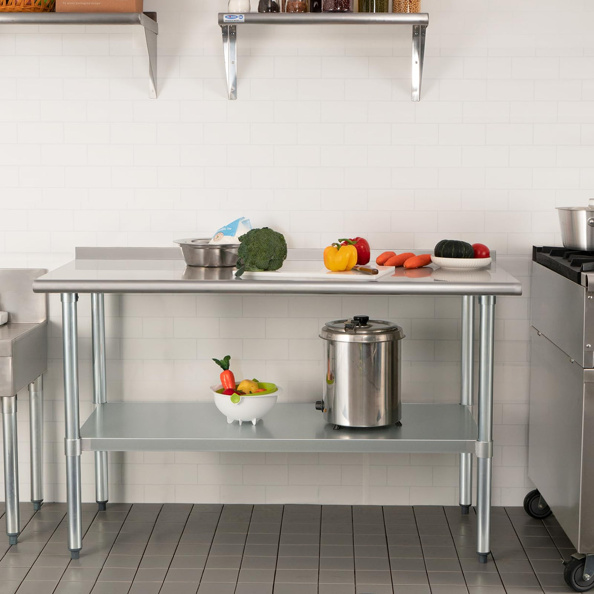 HARDURA Stainless Steel Prep & Work Table 30 x 72 Inches NSF Heavy Duty Commercial with Undershelf and Backsplash, Galvanized Legs for Commercial Food Prep