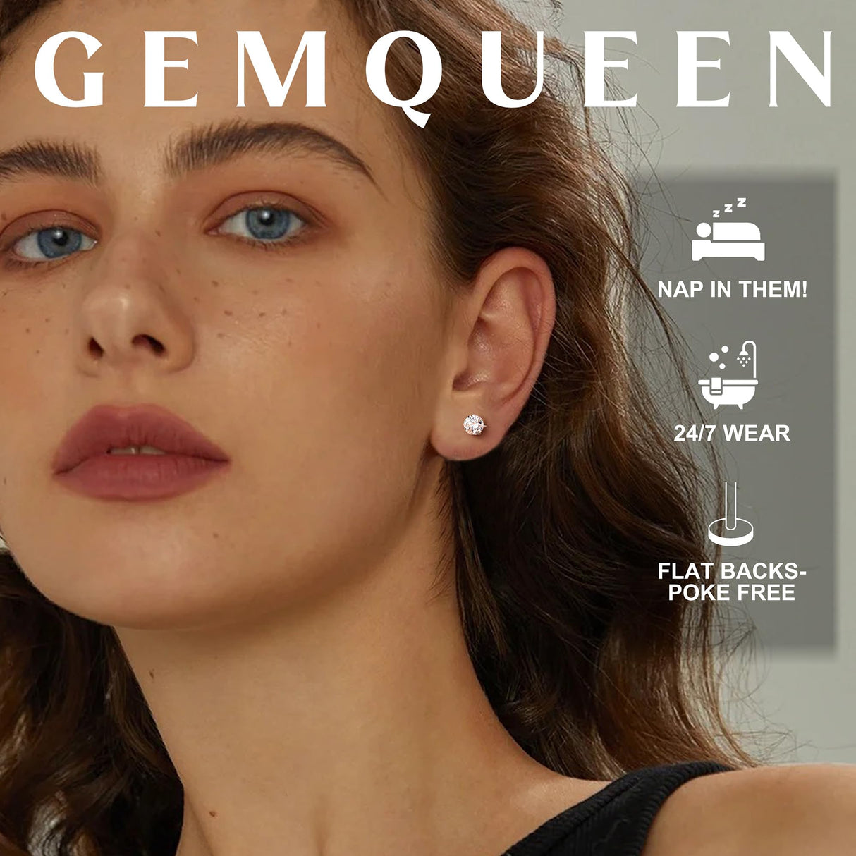 GEMQUEEN Moissanite Earrings Studs Flat Back Hypoallergenic : G23 Titanium Earring for Cartilage Internal Thread 18G Helix Tragus Conch Piercing Jewelry for Women Men D Color VVS1 1CT
