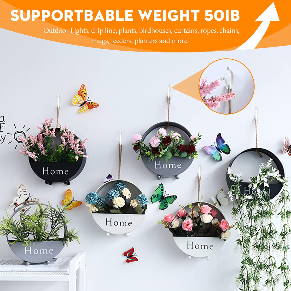 GIPTIME 50PCS Windproof Screw Q-Hanger Hooks with Safety Buckle for Hanging Outdoor String Lights, Plants, Christmas Decorations, Includes Wing Nut Driver, White