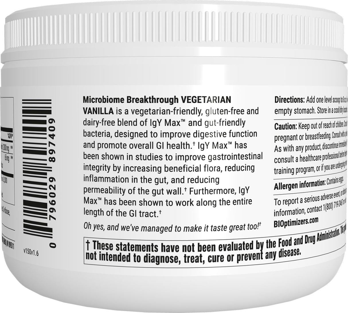Microbiome Breakthrough Repair Powder - Vegetarian Vanilla - Contains Probiotics for Men and Women - Gas & Bloating Relief - GI Revive - Improves Gut Health - 30 Servings - 150g