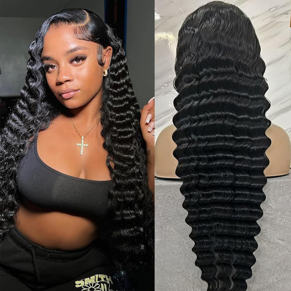 ALYOGA Deep Wave Lace Front Wig 13x6 Soft Remy Virgin Human Hair 200% Density HD Lace Frontal Wigs for Black Women Natural Color Pre Plucked Hairline with Baby Hair 26 inch