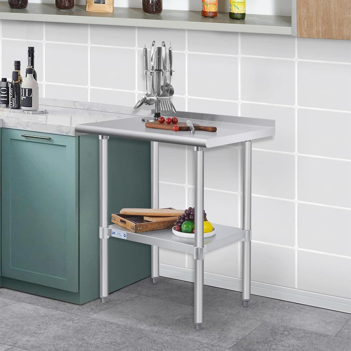 Hally Stainless Steel Table for Prep & Work 24 x 30 Inches, NSF Commercial Heavy Duty Table with Undershelf and Backsplash for Restaurant, Home and Hotel